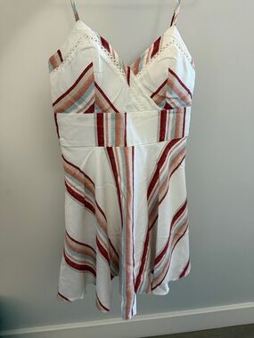 Francesca's Collections White Camisole Dress with Red & Light Blue Stripes